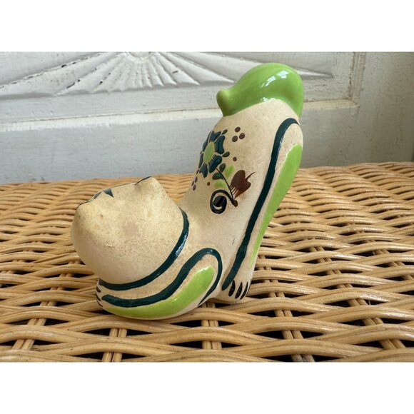 Vintage MCM Tonala Mexican Art Pottery Stretching Cat Kitty Hand Painted Floral - Picture 6 of 12